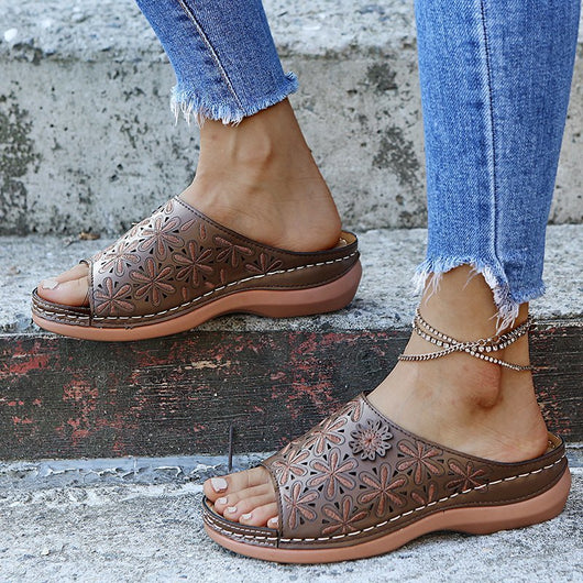 Sandalias Retro Mujer con Flores Caladas - Zapatos de Verano para Exterior - Image 4