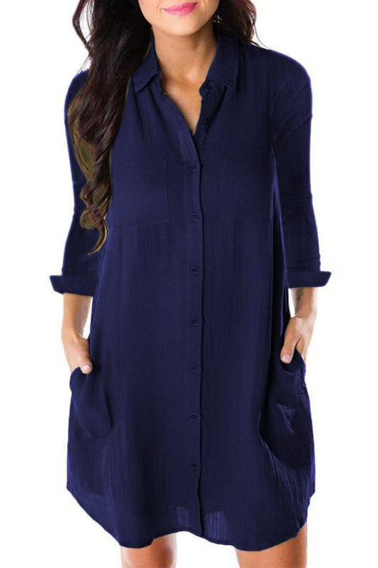 Vestido Camisero Holgado de Manga Larga con Bolsillos - Image 14