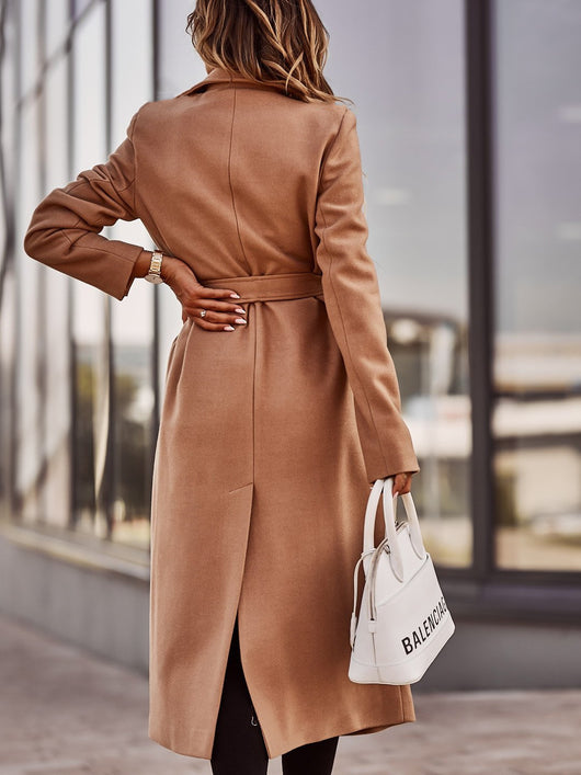 Abrigo de Lana con Cordones y Cuello en V para Otoño e Invierno - Image 13