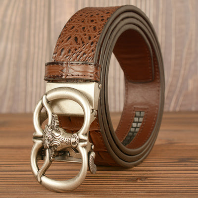 Cinturón para Hombre con Hebilla Automática Estilo Retro Cabeza de Buey - Image 9