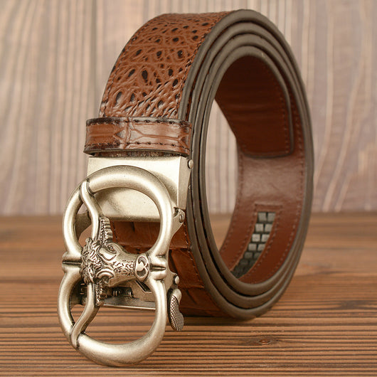 Cinturón para Hombre con Hebilla Automática Estilo Retro Cabeza de Buey - Image 9