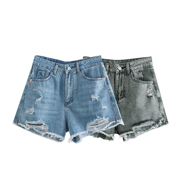 Shorts de Mezclilla Rotos Cintura Alta para Mujer