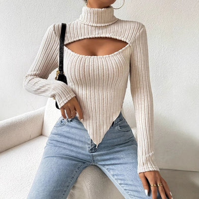 Blusa Tejida Rayada con Detalles Calados - Manga Larga Irregular Otoño Invierno - Image 3