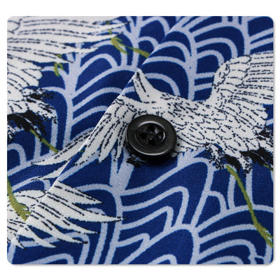 Camisa Suelta Estampada Grúa Azul y Blanco Manga Corta - Image 8