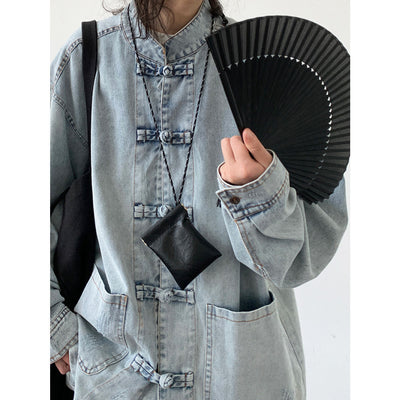 Camisa Denim Unisex con Cuello Parado y Botones Rana Retro - Image 4