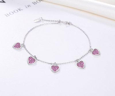 Pulsera de Plata 925 Corazón Circonita Púrpura Ajustable