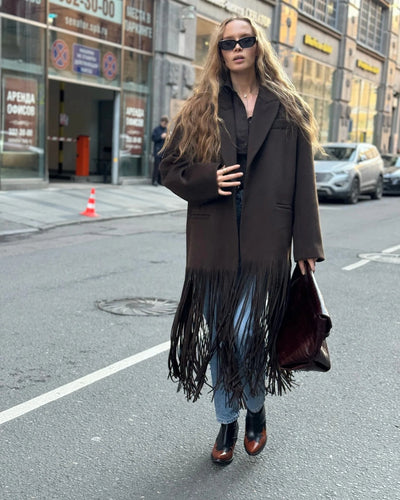 Abrigo de Lana con Flecos para Mujer - Estilo Urbano - Image 13