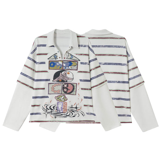 Sudadera Estampada a Rayas Falsa Dos Piezas - Look Trendy para Parejas, Hombres y Mujeres - Image 5