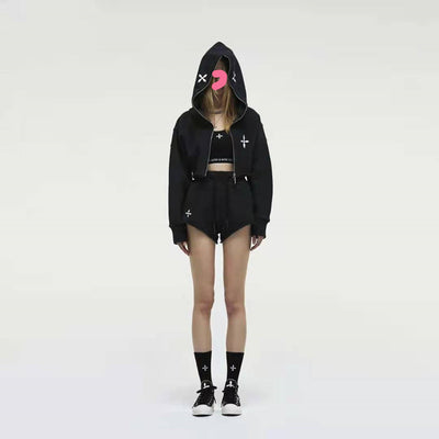 Chaqueta Hoodie Cropped Suelta con Cierre y Manga Larga - Image 7