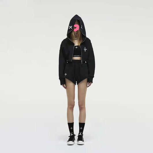 Chaqueta Hoodie Cropped Suelta con Cierre y Manga Larga - Image 7