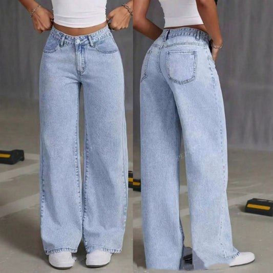 Jeans Rectos de Cintura Alta Estilo Dulce y Picante para Mujer