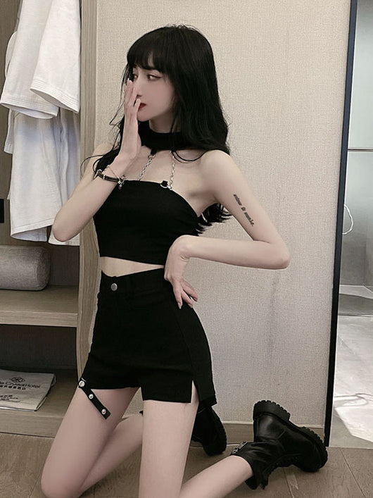 Short Halter Tube Top con Shorts de Cintura Alta - Image 3