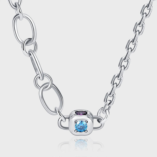 Collar Cadena Doble Dados Zirconia Colorida Plata 925 Estilo Retro