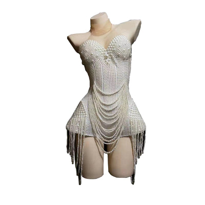 Conjunto Elegante Top Tubo Blanco con Perlas y Falda Ajustada - Image 6