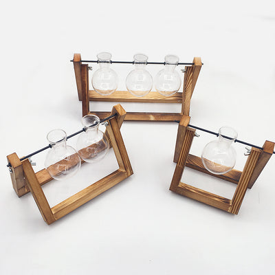 Maceta Hidropónica de Vidrio con Soporte de Madera Colgante - Image 4