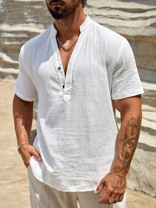 Camisa Casual de Manga Corta con Cuello Parado - Transpirable y Versátil - Image 32