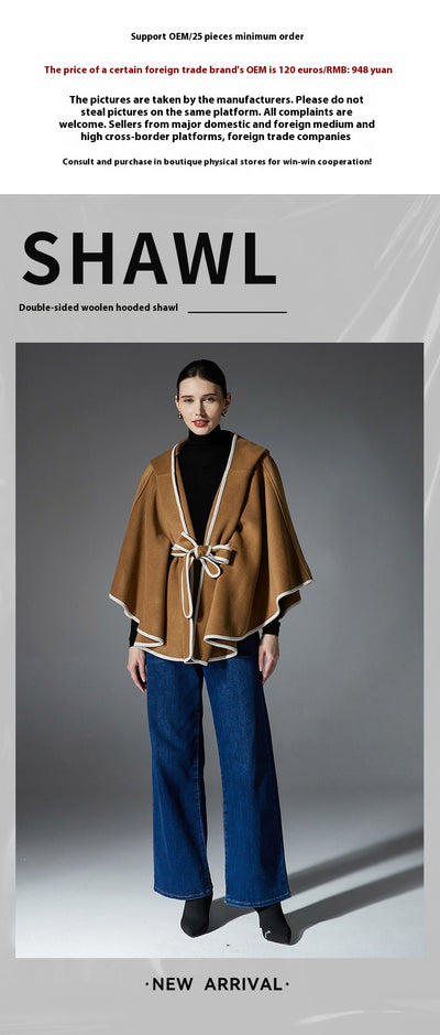 Poncho Abrigo Reversible de Lana con Capucha - Image 8