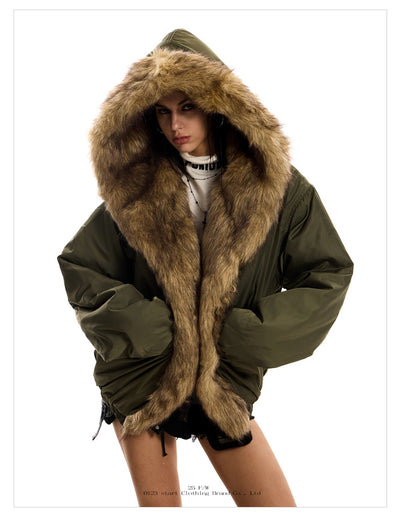 Parka Holgada con Capucha y Cuello de Pelaje para Mujer - Image 10