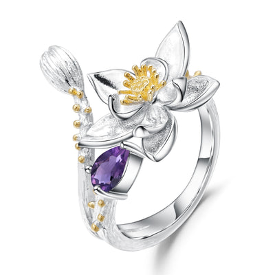 Anillo con Flor Silvestre Incrustada en Gema Natural - Image 5