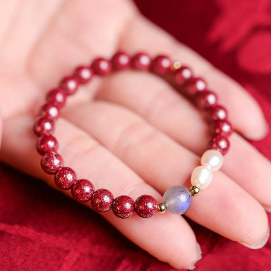 Pulsera de Pareja Piedra de Luna Perla Vermellón Minimalista