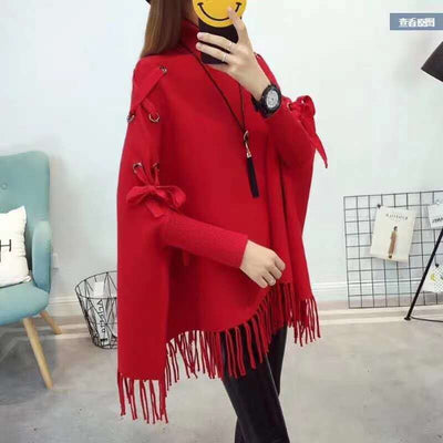 Poncho Suéter Cuello Alto Tejido Suelto Estilo Capa - Image 11