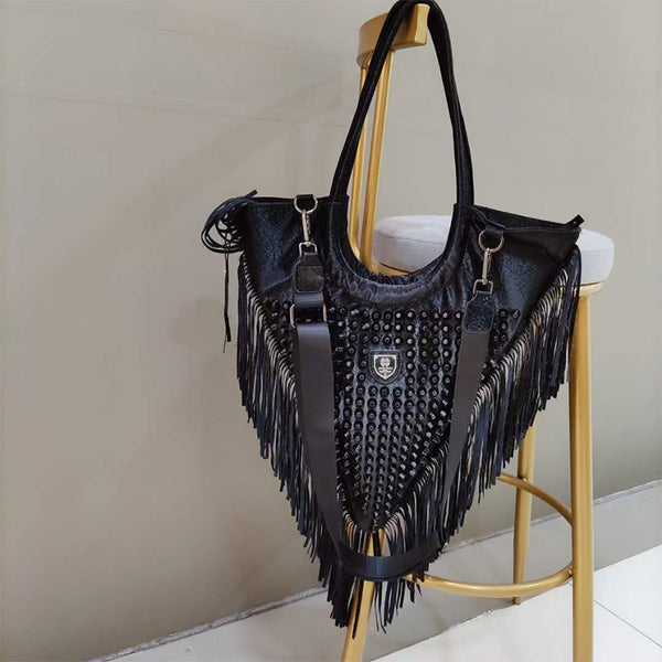Bolsa Mensajera Triangular con Remaches y Flecos - Estilo Personalidad