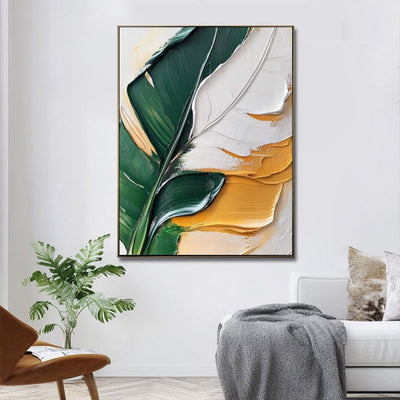 Cuadro Óleo Pintado a Mano con Hojas de Plátano y Plantas Verdes para Decoración del Hogar - Image 6