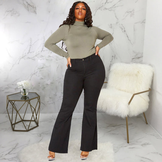 Jeans Acampanados Talle Grande Ajuste Delgado para Mujer