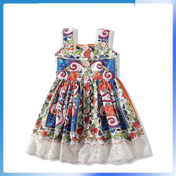 Vestido Princesa Infantil con Tirantes y Encaje Elegante