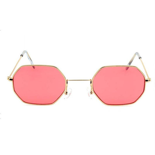 Silver polygonal sunglasses with clear lenses, featuring a thin metal frame and vintage style. - Image 16