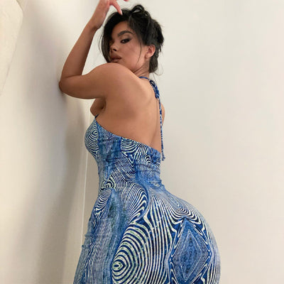 Falda Midi Estampada Elegante sin Mangas con Cuello Halter - Image 2