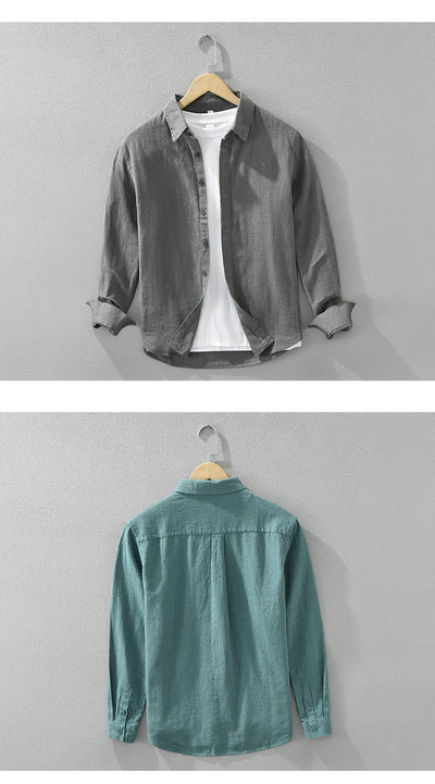 Camisa de Lino Suelta para Hombre - Estilo Casual Artístico de Manga Larga - Image 17