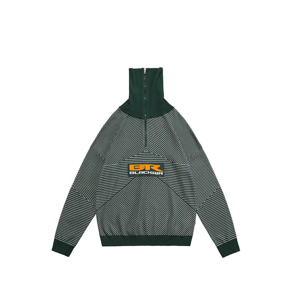 Suéter Retro de Cuello Alto con Cremallera Media y Rayas para Hombre y Mujer