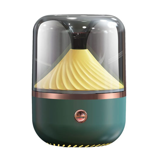Dark green aromatherapy machine with a transparent top, yellow spiral diffuser, and copper trim. - Image 14