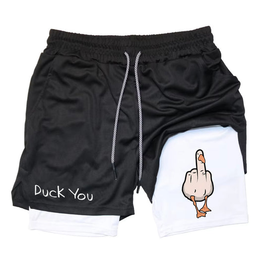 Shorts Deportivos Doble Capa con Estampado de Pato para Hombre