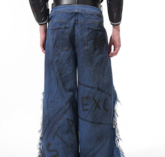 Pantalones Rectos con Detalles Pintados a Mano, Teñido Artesanal y Basta Deshilachada - Image 3