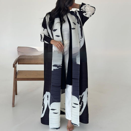 Cardigan Djellaba Étnico con Pliegues y Estampado - Capa Clásica de Moda - Image 39