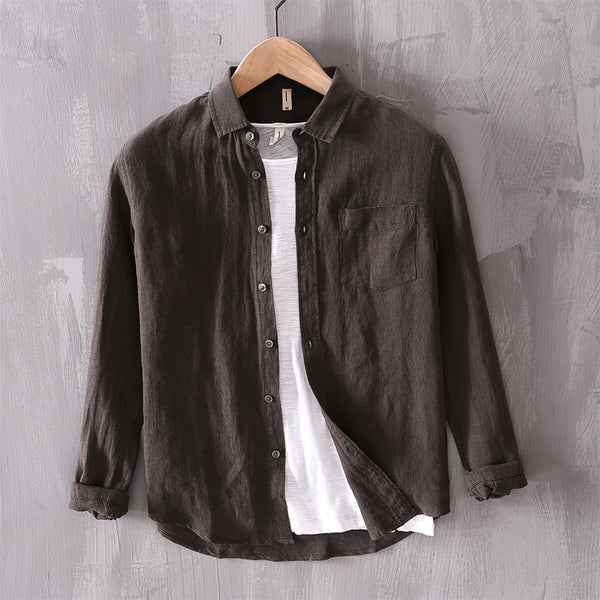 Camisa Casual de Manga Larga en Algodón y Lino para Hombre
