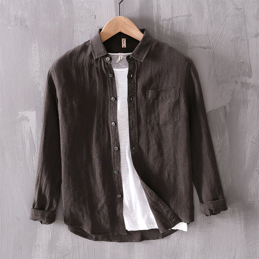 Camisa Casual de Manga Larga en Algodón y Lino para Hombre - Image 2