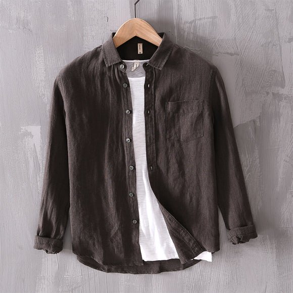 Men's Casual Long-Sleeve Cotton Linen Shirt