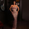 Vestido Strapless con Lentejuelas, Plumas y Detalles Calados