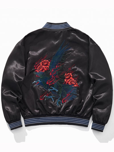 Chaqueta Beisbolera Casual Bordada Rosa y Cuervo Azul - Image 8
