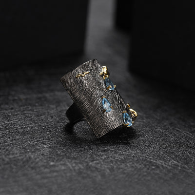 Anillo de Topacio Azul Plata 925 Estilo Retro - Image 9