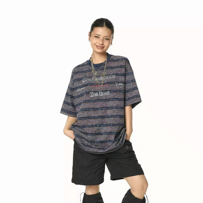 Camiseta Suelta Estampada a Rayas con Efecto Tie-Dye para Mujer - Image 5