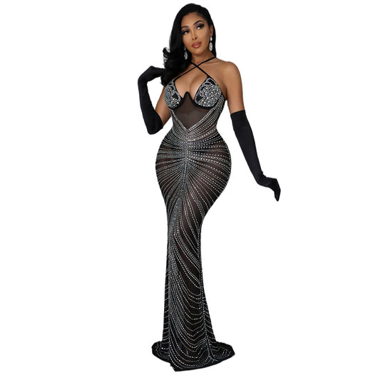 Vestido de Fiesta Mujer Malla Brillante con Apliques - Image 2