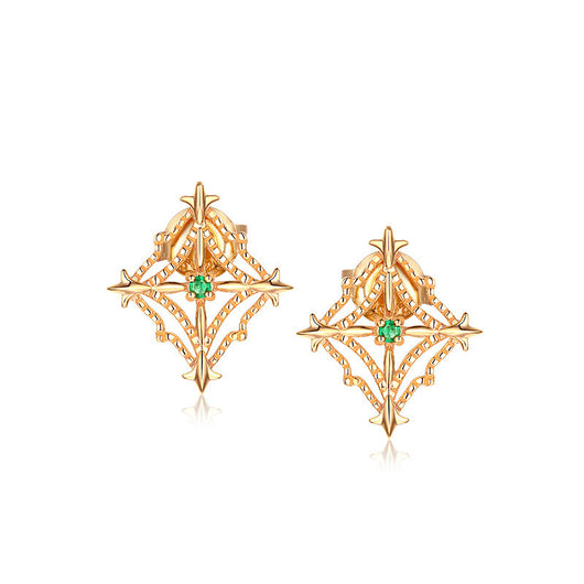 Aretes de Esmeralda Natural Corte Diamante Hueco con Perlas - Image 5