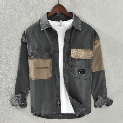 Camisa de Trabajo Patchwork Contraste Hombre Manga Larga Moderna