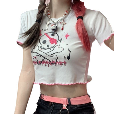 Crop Top Manga Corta Estampado Cartoon Cuello Redondo - Image 5