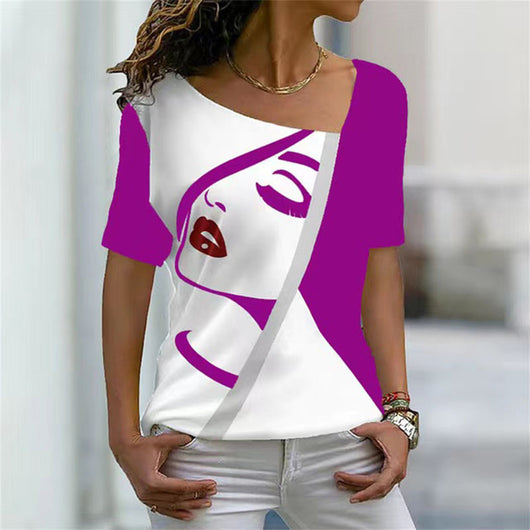 Blusa Casual de Cuello Diagonal y Manga Corta