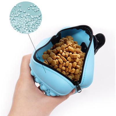 Light blue silicone pet treat pouch with a pop-it fidget design and black zipper closure. - Image 4